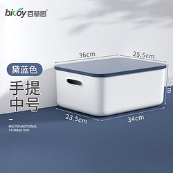 bicoy 百草园 收纳盒收纳箱大桌面化妆品厨房储物箱塑料收纳筐大号杂物整理盒 中号手提