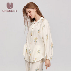 unisunny 月子服春夏款纯棉纱布哺乳衣夏季薄款孕妇睡衣家居服套装 XL