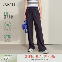 AMII2024春纯色抽绳橡筋腰直筒高弹力插袋休闲阔腿长裤女款 碳灰 160/68A/M