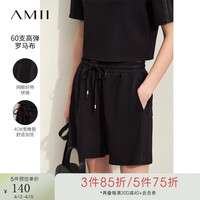 AMII2024夏极简短款套头镂空短袖T恤橡筋腰短裤套装女款 黑色(休闲短裤) 155/80A/S