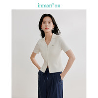 茵曼（INMAN）短袖拉链针织衫2024夏季女装polo翻领短上衣 云朵白 S