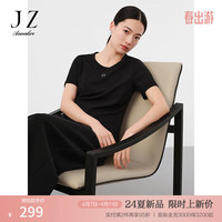 玖姿·安娜蔻活力休闲风基础款舒适棉柔短上衣T恤女2024夏季 经典黑 S