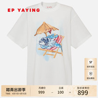 EP雅莹女装 国潮白色纯棉印花oversize短袖t恤上衣 2024夏季5323A 白色 4/L