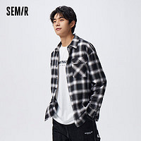 Semir 森马 长袖衬衫男春季经典格纹纯棉休闲风上衣日常通勤百搭101123105101 黑白色调00391 M