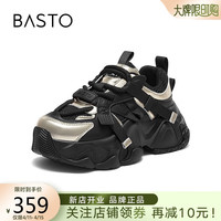 百思图24春季老爹鞋厚底女休闲鞋BAF15AM4 黑/金 35