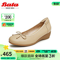 Bata 拔佳 浅口单鞋女2024春商场通勤蝴蝶结羊皮软底奶奶鞋ACG18AQ4 杏色 36