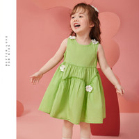森林与孩子女童连衣裙2024夏小童立体小花凉感吸汗小清新吊带裙 绿色 110 