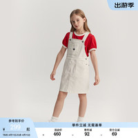 E·LAND KIDS童装2024年夏季女童休闲甜美牛仔背带裙 Ivory象牙白/39 165cm