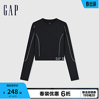 Gap 盖璞 女装2024春季提花下摆明线圆领长袖T恤876159 黑色 175/92A(XL)亚洲尺码