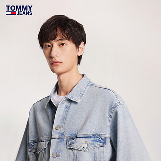 TOMMY JEANS【复古做旧】24春季男女美式拼色宽松牛仔外套18774 浅蓝色1AB M