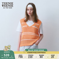 Teenie Weenie小熊女装2024年夏季V领套头针织镂空马甲背心女 橙色 160/S