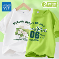 真维斯童装男童短袖t恤2024夏季男孩太空潮流衣服帅气儿童纯棉休闲上衣 白/J草坪绵羊-薄荷绿/J字母06 140