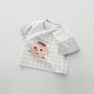 巴厘小猪（BALIPIG）巴厘小猪男童短袖t恤薄款婴儿单件上衣 灰白格 100cm