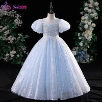 姣霓（joli）儿童礼服公主裙女童短袖钢琴演出服高端小女孩模特走秀晚礼服 天蓝色 110cm