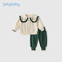 JELLYBABY女童套装春秋2024小女孩抑菌两件套宝宝春季衣服洋气时髦儿童春装 绿色 110CM