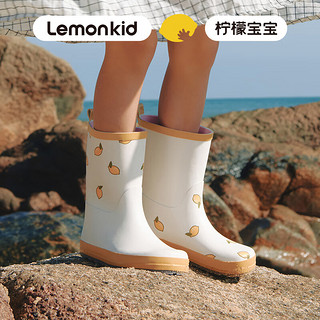 Lemonkid儿童幻趣卡通雨鞋防滑防水男女童柔韧材质高弹柔软橡胶雨鞋耐用 香草牛乳(白色) 35码