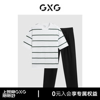 GXG男装  24夏季条纹休闲短袖T恤宽松锥形休闲长裤 休闲套装 单上装灰绿条 185/XXL