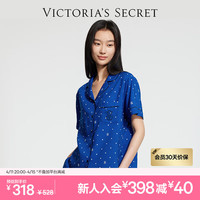 维多利亚的秘密 杨幂同款 全天丝绵柔蝴蝶印花家居服夏季短袖长裤套装睡衣 1ZZR蓝波点 11245469 S