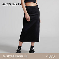 MISS SIXTY2024夏季牛仔半身裙女复古开衩设计黑色显瘦长裙 黑色 XS