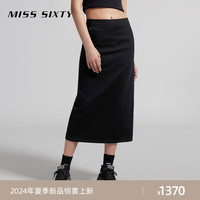 MISS SIXTY2024夏季牛仔半身裙女复古开衩设计黑色显瘦长裙 黑色 XS