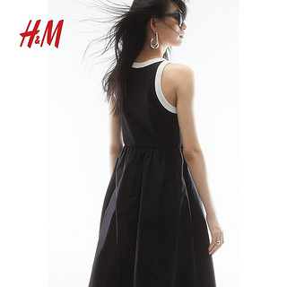 H&M2024夏季女装喇叭裙摆连衣裙1234177 黑色/白色 155/80