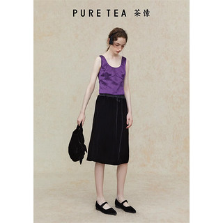 茶·愫【流光乔绒/轻礼服】puretea茶愫优雅H型丝绒半身裙女2024夏 藕紫 S