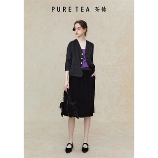 茶·愫【流光乔绒/轻礼服】puretea茶愫优雅H型丝绒半身裙女2024夏 藕紫 S