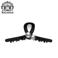 Royal sasa皇家莎莎仿珍珠抓夹女后脑勺慵懒风鲨鱼夹大号高级感发夹气质发饰 黑色BL