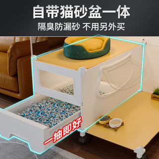 宠趣汇猫笼子家用隔离带厕所一体适合大猫柜超大号猫窝别墅猫舍屋猫笼 双层透明阁楼【71*46*71】木 用品款【猫窝+碗+吊床+猫厕款】