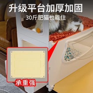 宠趣汇猫笼子家用隔离带厕所一体适合大猫柜超大号猫窝别墅猫舍屋猫笼 双层透明阁楼【71*46*71】木 用品款【猫窝+碗+吊床+猫厕款】