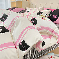 晓人物儿童卡通纯棉四件套100全棉可爱床上用品被套床单宿舍三件套 小黑猫 0.9m床床单款三件套