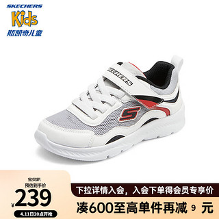 Skechers斯凯奇童鞋2024春男童网面透气运动鞋舒适轻便休闲鞋405283L 白色/黑色/WBK 35码