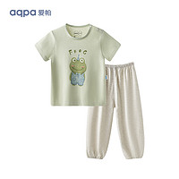 aqpa婴儿内衣套装夏季纯棉睡衣男女宝宝衣服薄款分体短袖 绿底小青蛙 80cm
