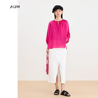 噢姆（AUM）AUM噢姆24夏季缎面桑蚕丝宽松廓形绑带女士上衣 梅红 S
