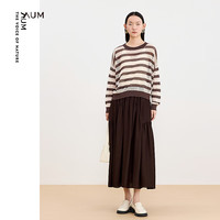 噢姆(AUM)AUM噢姆24夏镂空条纹亚麻慵懒针织套头衫上衣女 褐色 S