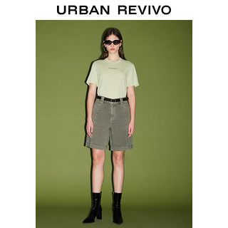 URBAN REVIVO 女装薄荷曼波立体字母棉质圆领T恤衫 UWJ440025 卡其绿 XS