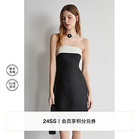 欧时力 丝光小黑裙24新夏白裙短款礼服抹胸连衣裙女 黑色 XL