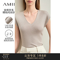 AMII2024夏修身短袖纯色V领精纺含羊毛细坑条肌理针织衫女款 银灰 155/80A/S