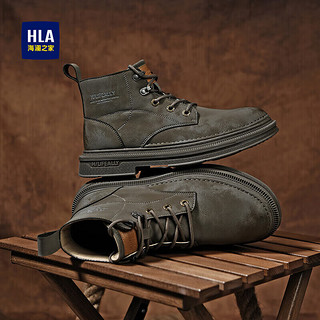 海澜之家HLA男靴高帮舒适马丁靴耐磨复古工装靴HAAGZM4CAX542 卡其色41