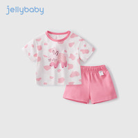 JELLYBABY女童夏装套装婴儿短袖短裤宝宝抗菌童装小童两件套潮男童衣服夏季 粉色 90CM