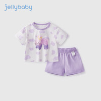 JELLYBABY女童夏装套装婴儿短袖短裤宝宝抗菌童装小童两件套潮男童衣服夏季 紫色 73CM