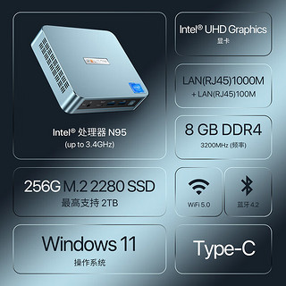 PELADN WI-6 英特尔12代 N95 mini迷你主机 轻办公商务家用台式电脑迷你主机 四核N95/8G/256G