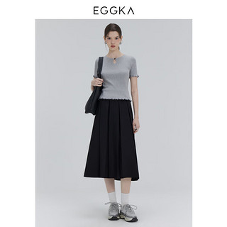 EGGKA 学院风百褶裙女百搭纯色不对称中长款休闲身材梨形大摆伞裙 灰色 S