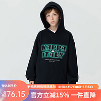 Kappa Kids卡帕中大童春季连帽卫衣黑色舒适百搭潮流男女童印花上衣 黑色 120