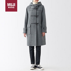 MUJI 無印良品 無印良品（MUJI）女式 羊毛混 牛角扣大衣 長款外套 毛呢大衣秋冬 炭灰色2A XL