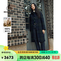 beanpole【100%绵羊毛】滨波 秋冬 长款格子大衣女学院风 藏青色 155/80A