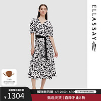 歌力思（ELLASSAY）2024夏季时尚优雅收腰显瘦碎花连衣裙女EWD352Y12800 黑花卉 XS