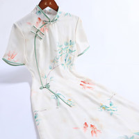 戚薇改良夏季旗袍女2024年复古民国风年轻款气质优雅日常可穿 米色 2XL