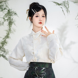 清水溪汉初君子女 清水溪汉初汉服女装新中式改良款亲肤白衬衫比甲通勤春秋 珍珠白衬衫 准 S