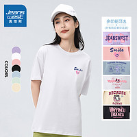 JEANSWEST 真维斯 短袖印花T恤女圆领2024春夏季新款休闲打底衫潮流上衣